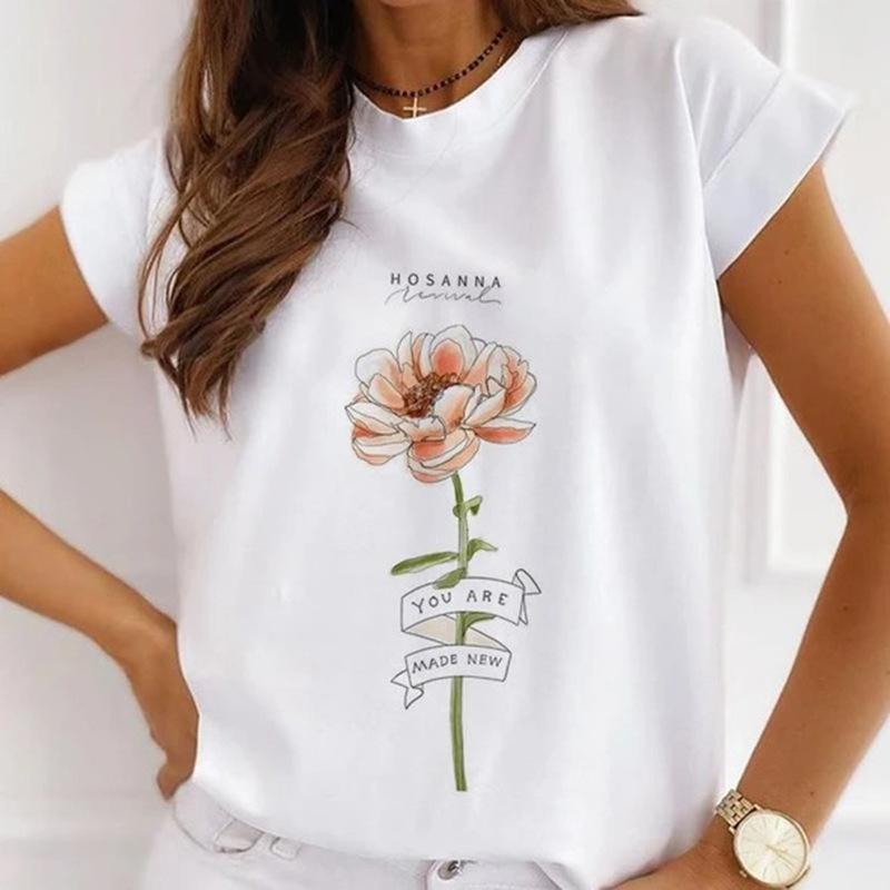 Модная креативная женская футболка с 3D рисунком розы 90-х годов, летняя блузка, свободные футболки с короткими рукавами, белые женские топы с круглым вырезом, одежда