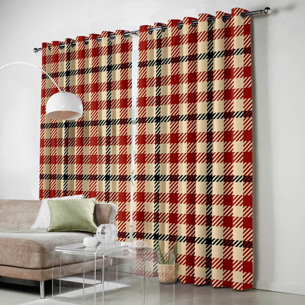 Plaid, English, Red, Dark Grey Window Curtains Curtains for Living Room Decorative Items Living Room