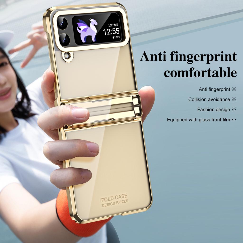 For Samsung Galaxy Z Flip 6 5 4 3 Case Transparent Electroplating Phantom Hinge Protection Camera Cover For Z Flip6 Flip5 Flip4