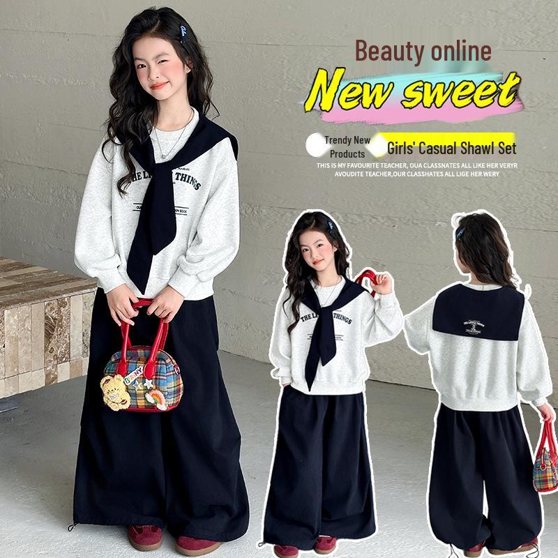 Комплект для девочек: Свитшот с воротником-стойкой и брюки-карго (Весна-Осень) - Коллекция 2025