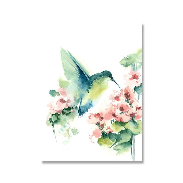 Скандинавский современный постер с изображением животных, цветок колибри, акварель, холст, картина, настенная художественная картина для гостиной, спальни, домашний декор
