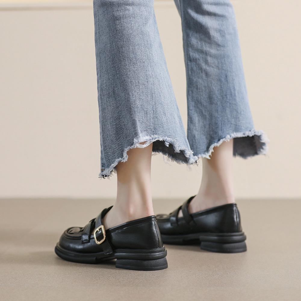 Туфли Мэри Джейн на толстой подошве, женские туфли в ретро-британском стиле, черные кожаные туфли, мягкие одинарные туфли для женщин