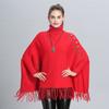 1371 #Large Size Loose Fringed Turtleneck Pullover Knitted Sweater Batman Cape Women