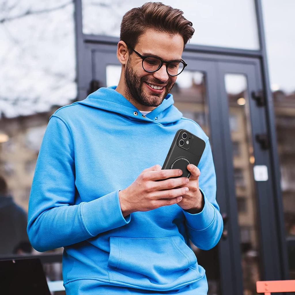 For iPhone 11 Case with Kickstand Carbon Fiber Texture PC+TPU Phone Cover