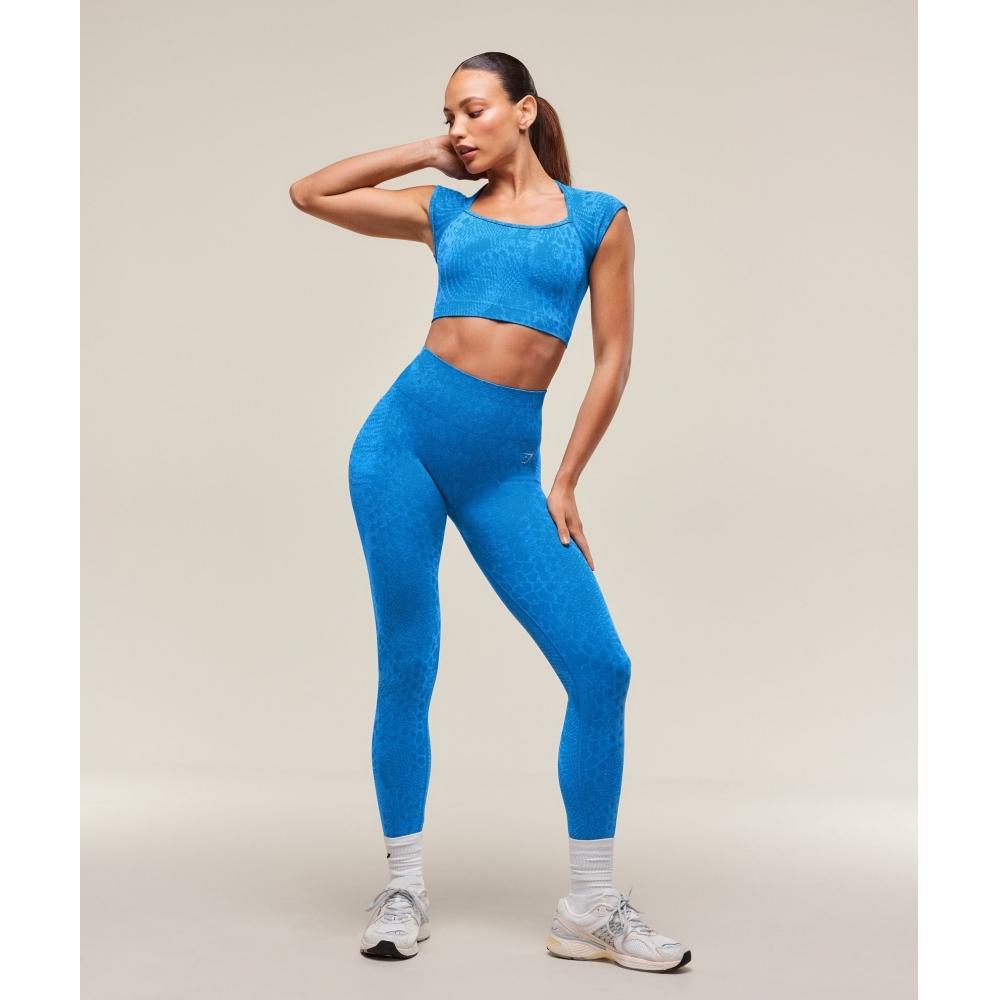 Gymshark Адаптировать X Whitney Animal бесшовный укороченный топ со штангой синего цвета нежно-голубого цвета B3b2h Uddp