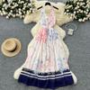 Summer Dress Cinched-waist Women's Dress Necklaces Backless Printed Dress