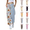 Женские повседневные брюки с принтом на Хэллоуин, эластичные брюки с завязками на талии