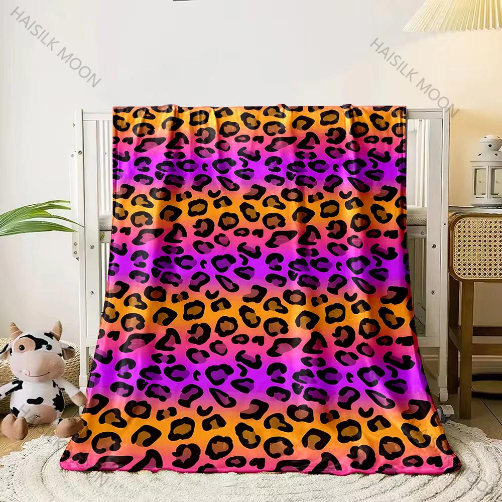 3D Colorful Leopard Theme Print Flannel Blanket Children's Air Conditioning Blanket Lunch Blanket for Daughter Girlfriend Gifts