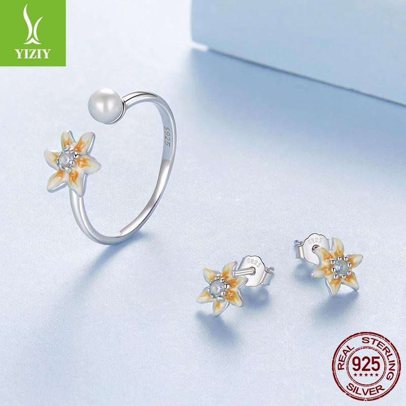 Small Yellow Flower Open Ring S925 Simple And Fashionable Open Ring Batch Jewelry Ring