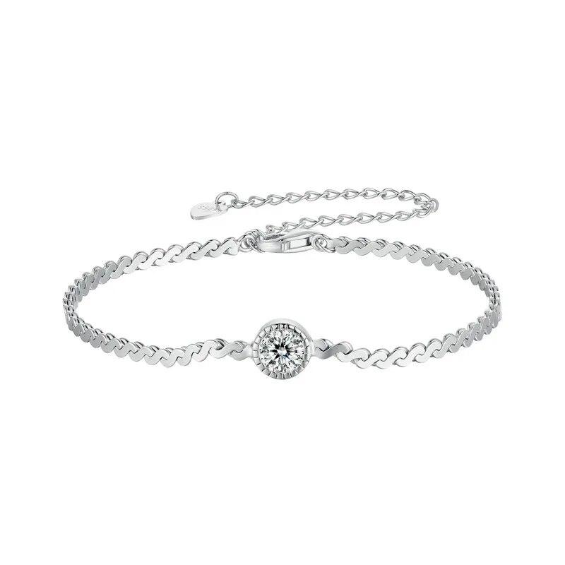Bamoer 925 Sterling Silver 0.5CT Sparkling Moissanite Bracelet Bezel Setting Lab Diamond Chain Link for Women Anniversary Gift