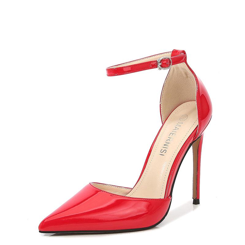 Size 35-46 Sexy Pointed Toe 12CM High Heels Ladies Party Prom Bridal Shoes Women Pumps Double Buckle Ankle Strap Stiletto Sandal