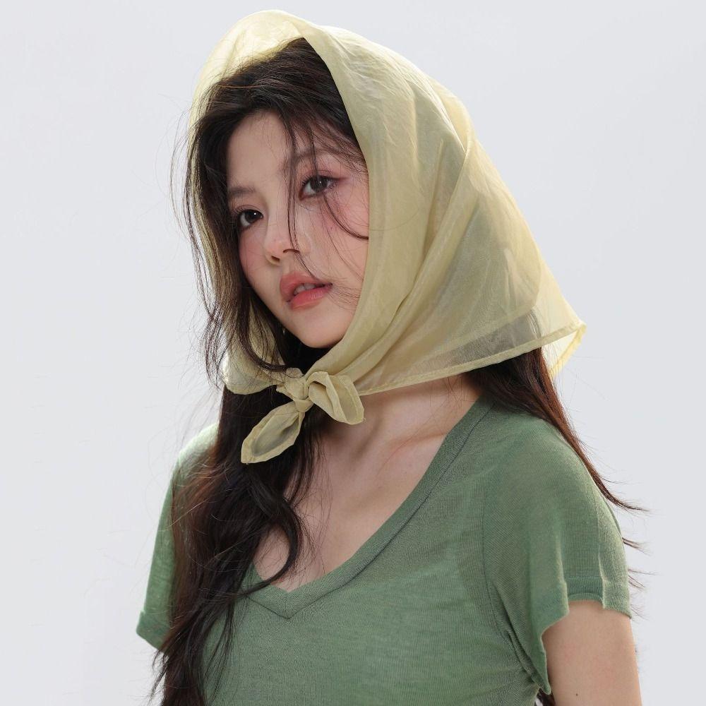 Thin Cotton Linen Scarves Transparent Pure Color Silk Scarf Elegant Small Square Scarf Beach