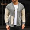 Осень-зима Мужской свитер Пальто с карманами Однобортный V-образный вырез Цветные пуговицы Трикотаж Длинные рукава Эластичный трикотаж Толстая куртка