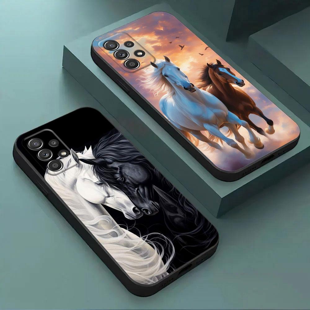 Черно-белые лошади Девушка скачет Для Samsung Galaxy A56 Чехол A54 A52 A53 A36 A34 A35 A33 A32 A50 A72 A73 A26 A25 A16 Чехол Обложка