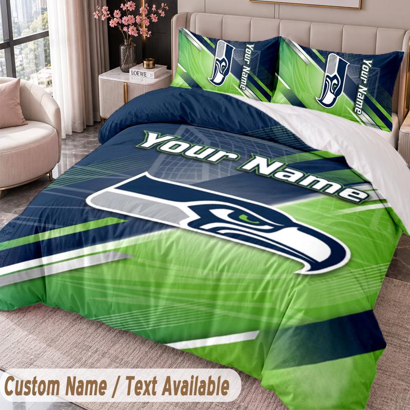 Seattle Seahawks Printed Bedding Set Custom Name Text 1 Duvet Cover 2 Pillowcases For Bedroom
