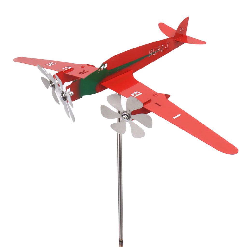 Metal Aircraft Weather Vane 3D Red Rustproof Smooth Airplane Windmill Wind Spinner for Garage Dome