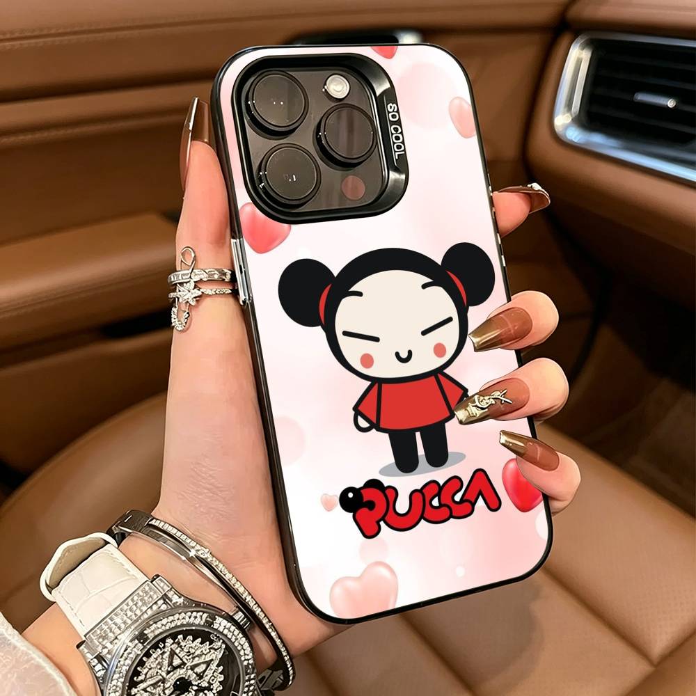Cute Cartoon Pucca Garu For iPhone 17 16 15 14 13 12 11 Pro Max XS 17 Air Silicone Colored Silver Bumper Cover