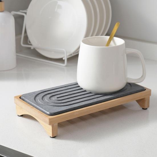 Диатомитовая бамбуковая подставка для раковины, быстросохнущая каменная мыльница для ванной комнаты, столешницы кухни, водопоглощающий, нескользящий органайзер для губки