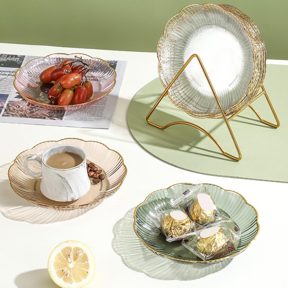 Фруктовая тарелка Салатная тарелка Небьющаяся прозрачная фруктовая тарелка с золотым краем Складываемая сервировочная тарелка для салата Десерт Ужин