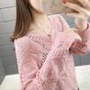 Hollow Knit Sweater Thin Women's Loose Pullover Sweet Outer Bottomed Blouse College Girl Style Hand Knitting