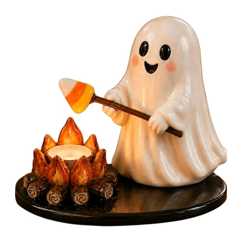 Coffee Bar Tea Light Candle Stand Figurine for Shelf Entry Table Display, Halloween Mummy Candle Cup Accent for Fall Home