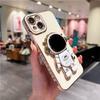 Luxury Space Astronaut Holder Phone Case For iPhone 11 12 13 14 Pro Max X XR XS Cute Plating Bumper On 7 8 Plus SE23 Stand Cover