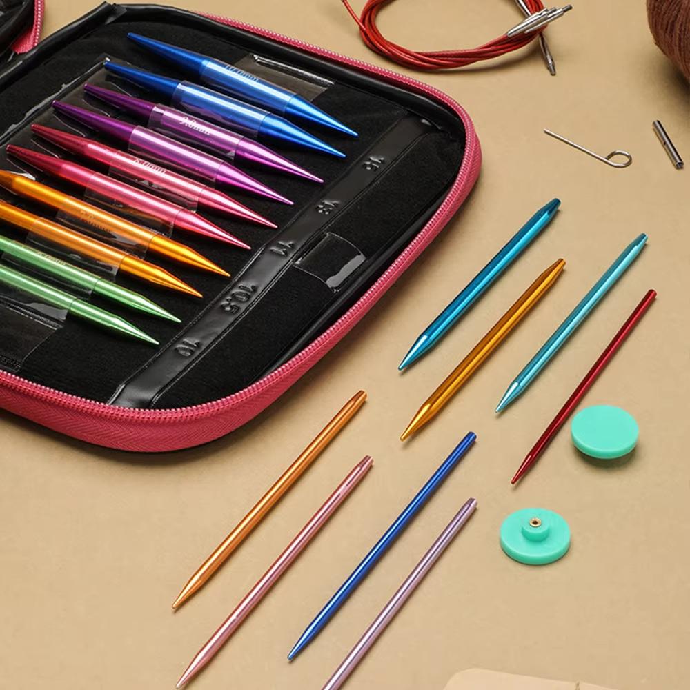 1Set Aluminum Circular Knitting Needles Set Interchangeable Crochet Hooks Weaving Yarn Knitting Craft Tools Multiple Sizes
