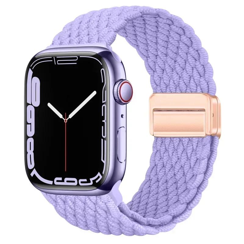 Плетеный нейлоновый ремешок-петля для Apple Watch Ultra2 49мм 9 8 7 45 41мм Металлический магнитный браслет-ремешок для 6 5 4 3 SE 44 40мм
