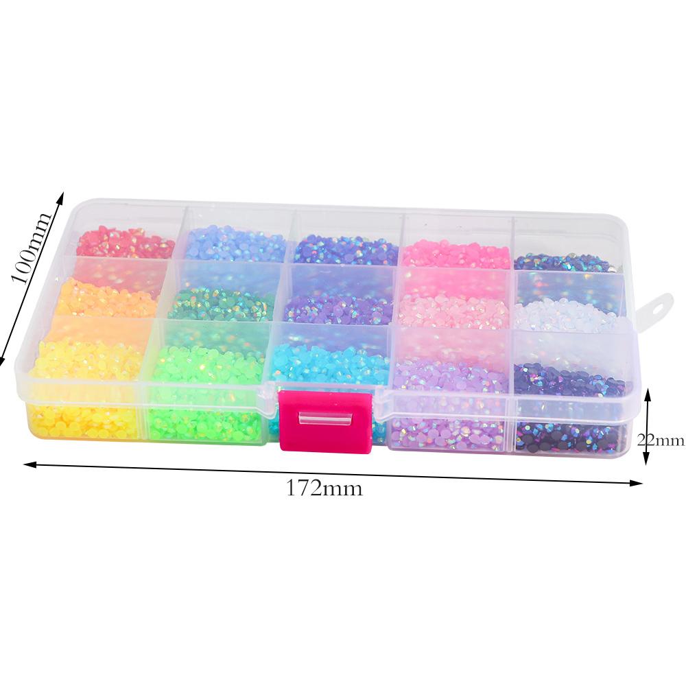 15000pcs 3mm AB Jelly Nail Rhinestones Resin Flat Back Colorful 3D Metal Nail Art Sampler Kits