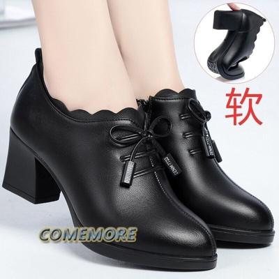 Черные новые модные туфли-лодочки из искусственной кожи на платформе с кружевом в корейском стиле, повседневные водонепроницаемые туфли с острым носком для женщин, весна-осень