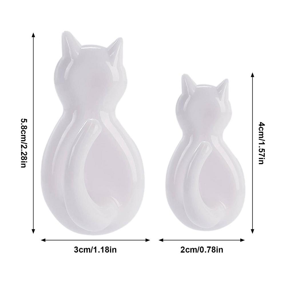 2pcs Cartoon Cat Shape Wall Hooks Self Adhesive Cat Decorative Key Holder Hanger Punch Free Wall Mount Keys Hangers Decor
