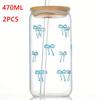 2 Pcs/sets Cute Butterfly Knot Glass Cup With Bamboo Lid And Straw, Birthday Gift, Cold Drink Pattern, Holiday Gift, 470ml