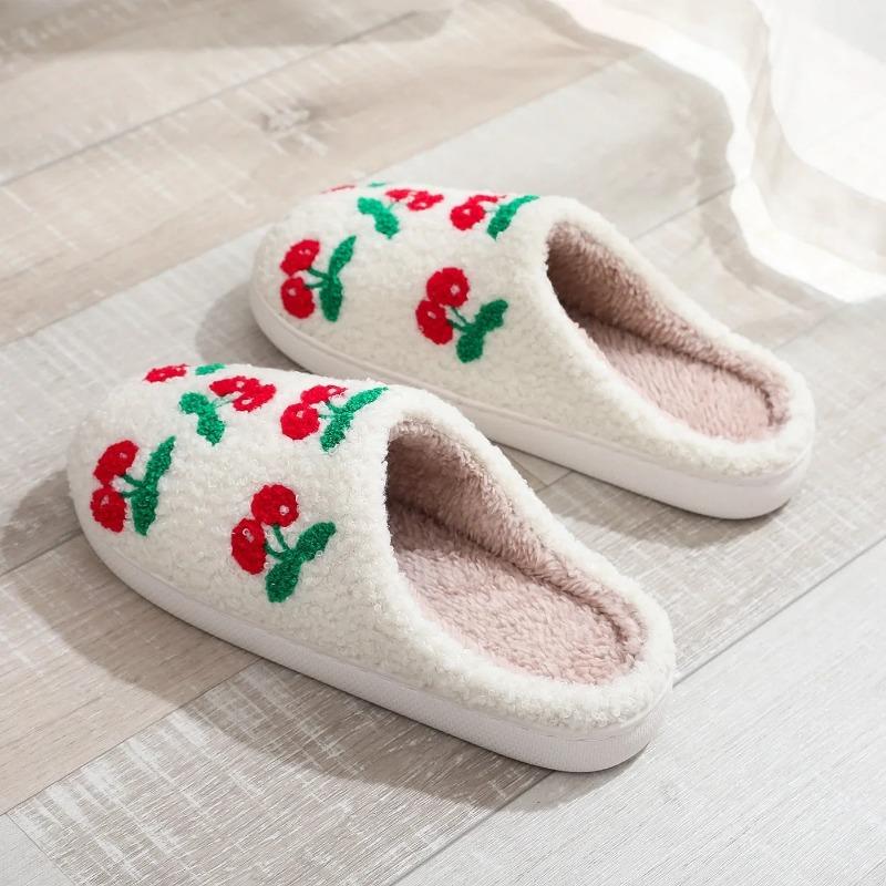 Тапочки Lovely Cherry Couple 2024 зимние домашние плюшевые удобные нескользящие хлопковые туфли теплые повседневные туфли на плоской подошве для мужчин и женщин