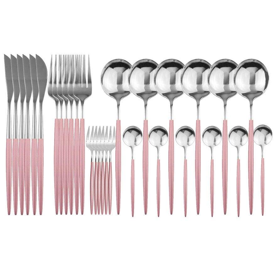 30pcs Black Gold Dinnerware Set Stainless Steel Flatware Set Cake Fork Coffee Spoon Knife Silverware Tableware Set Cutlery Set