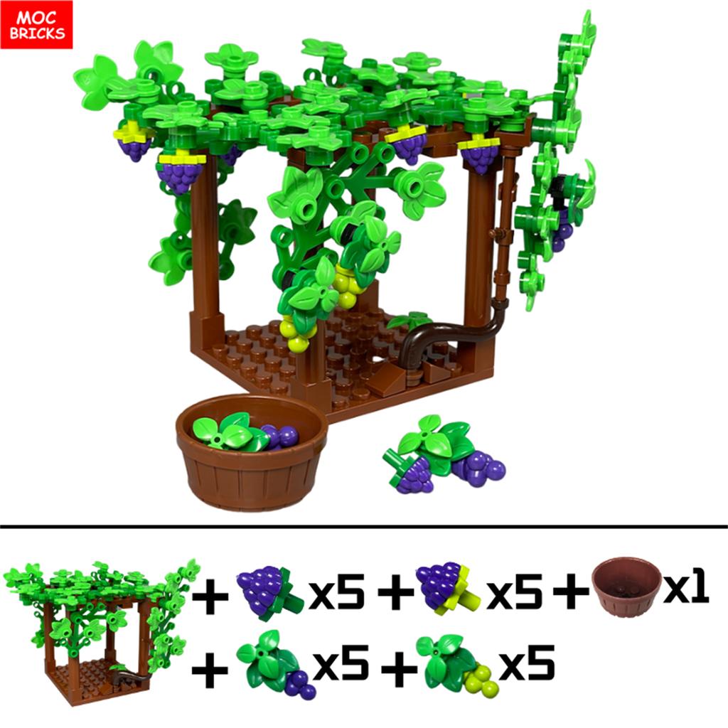 MOC Bricks Square Grape Trellis City Farm Vineyard Garden Scene Accessories Educational Building Blocks Model Kids Toys Gifts