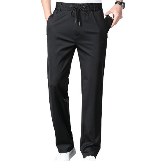 Мужские эластичные повседневные брюки с карманами и шнурком, однотонные быстросохнущие брюки, прямые брюки полной длины