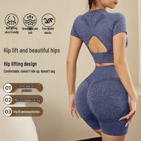 Женский бесшовный спортивный комплект из двух частей в горошек: Футболка с длинными рукавами и брюки с высокой талией для бега и йоги.