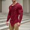 INCERUN Spring Men Long Sleeve Irregular Twisted Casual Fitted T-Shirts Tops Undershirts