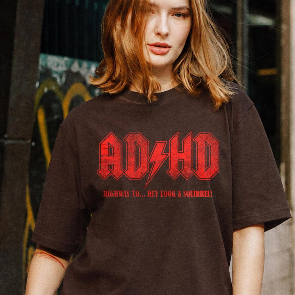 ADHD Highway To Squirrel Shirt | Funny Rock Band Parody Tee | Vintage Mental Health Graphic Shirt | Neurodiversity Humor Gift