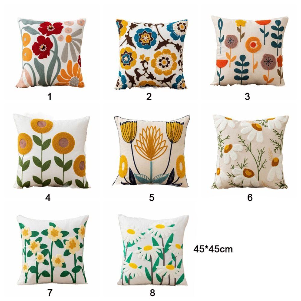 Pastoral Style Flower Pattern Pillowcase Embroidered Flower Cushion Cover Living Room/Office