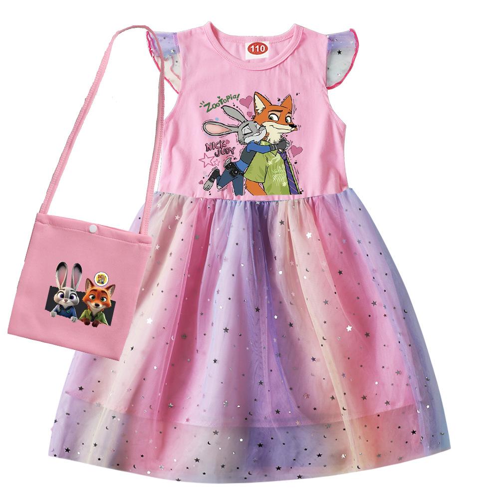 Kids Zootopia 2 Nick Judy Printing Princess Rainbow Mesh Dress