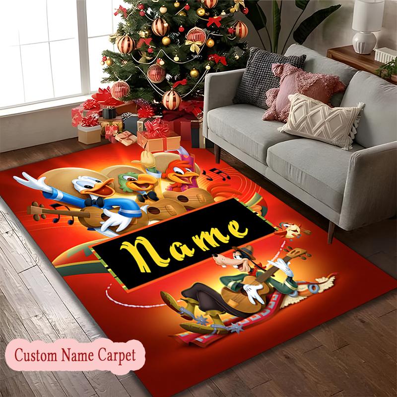 1pc Donald Duck Daisy Duck Rug, Custom Name Machine Washable Area Carpet for Home Office Outdoor Camping Use