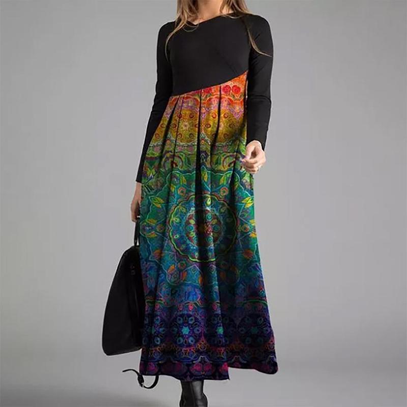 Autumn And Winter Women's Dresses Casual Long Sleeves Long Bohemian Printed Dress Women Clothes
