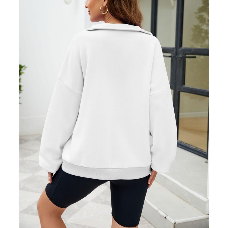 Осенне-зимняя однотонная женская свободная толстовка с воротником-стойкой на молнии