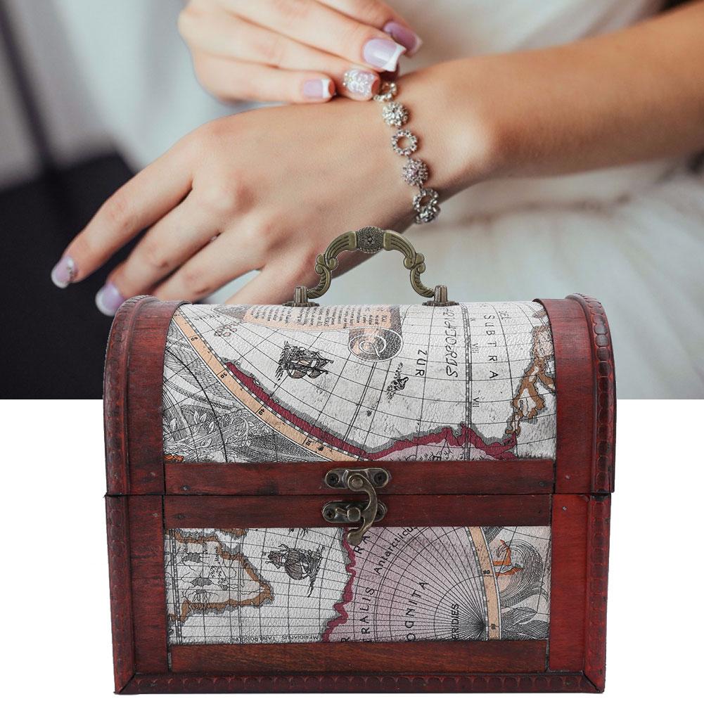 Винтажная шкатулка для украшений Шкатулка-органайзер для колец, серег, кулонов, ожерелийКарта