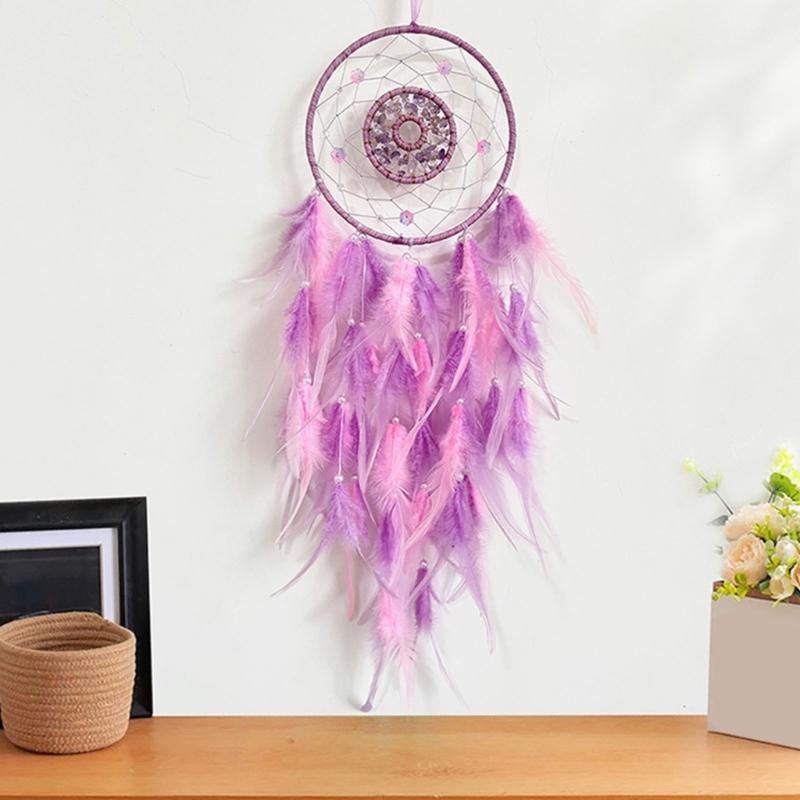 Elegant Dreamcatchers Craft with Feathered and Flower Beads Hanging Ornament for Bedroom and Living Room Wall Decors
