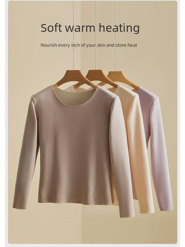 Женское немецкое бархатное бесшовное термобелье: Самонагревающаяся, теплая рубашка из плотного бархата с длинным рукавом для осени/зимы, большой размер.