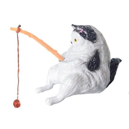 Cat Fishing Figurine Mini Resin Cute Cat Statue Miniature Fish Tank Landscaping Aquarium Decor for Fairy Garden Home Decor