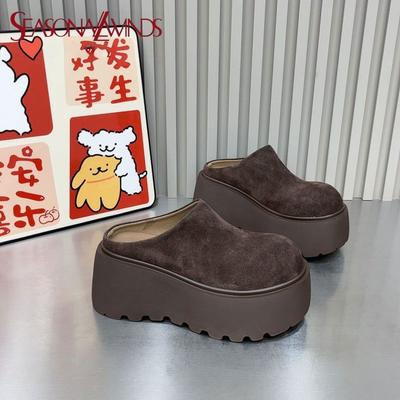 Полушлепки с толстой подошвой и закрытым носком, женские, из матовой мягкой кожи, универсальные, маленькие, в стиле ретро, на мягкой коже, увеличивающие рост, шерстяные шлепки