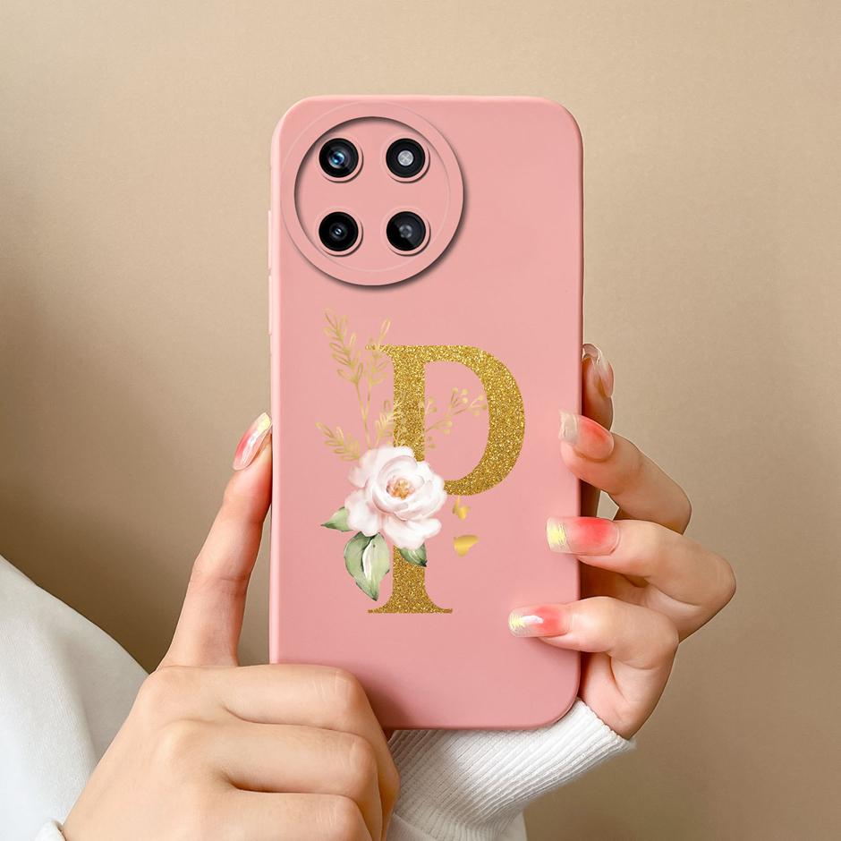 Чехол для телефона OPPO Realme 11 4G Милые Цветочные Буквы Матовый Жидкий Силикон Задняя Крышка Для Realme11 4G Ударопрочный Ультратонкий Корпус